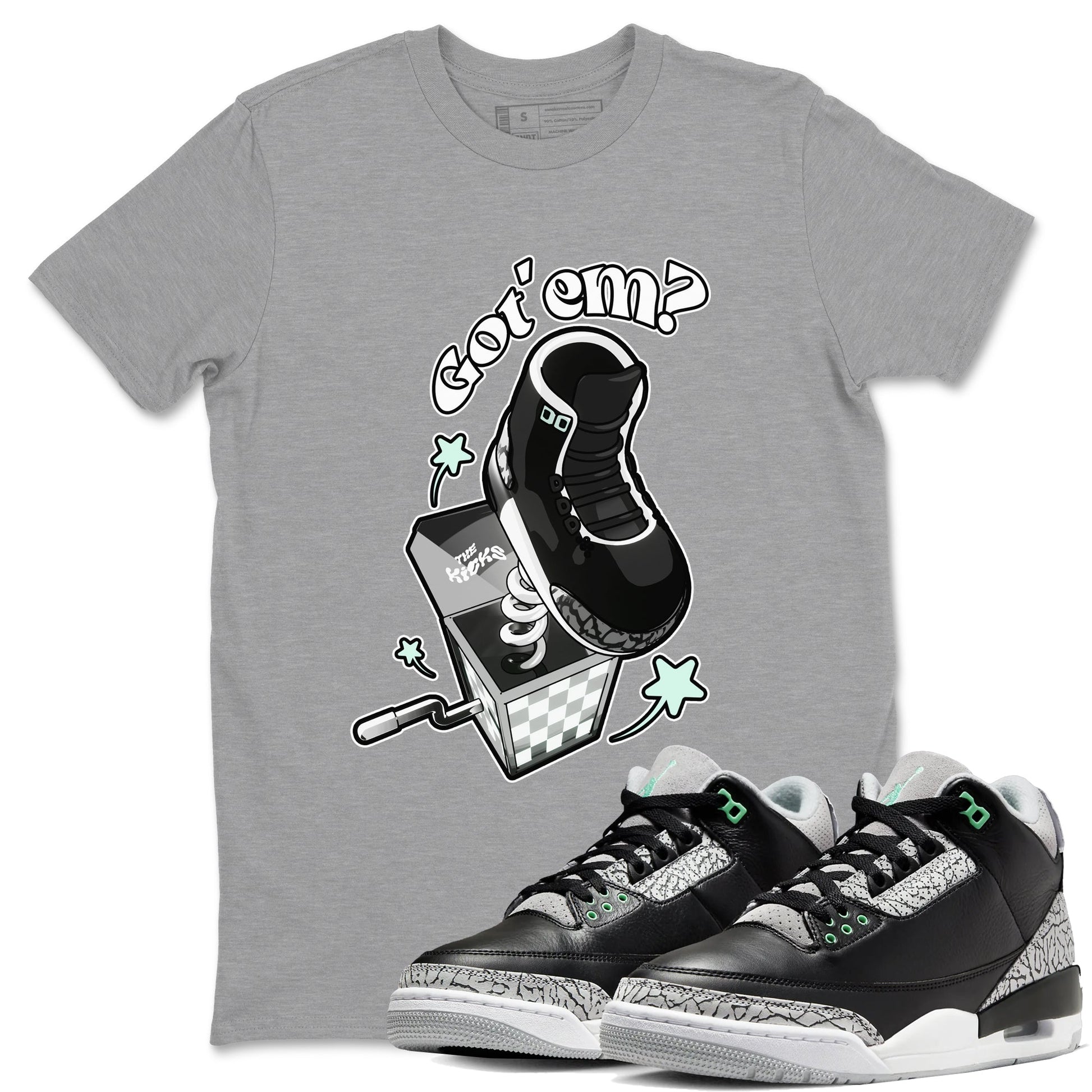 3s Green Glow shirt to match jordans Shoe In The Box sneaker tees Air Jordan 3 Green Glow SNRT Sneaker Release Tees unisex cotton Heather Grey 1 crew neck shirt