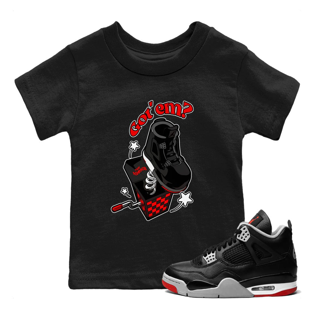 4s Bred Reimagined shirt to match jordans Shoe In The Box sneaker tees Air Jordan 4 Bred Reimagined SNRT Sneaker Release Tees Baby Toddler Black 1 T-Shirt