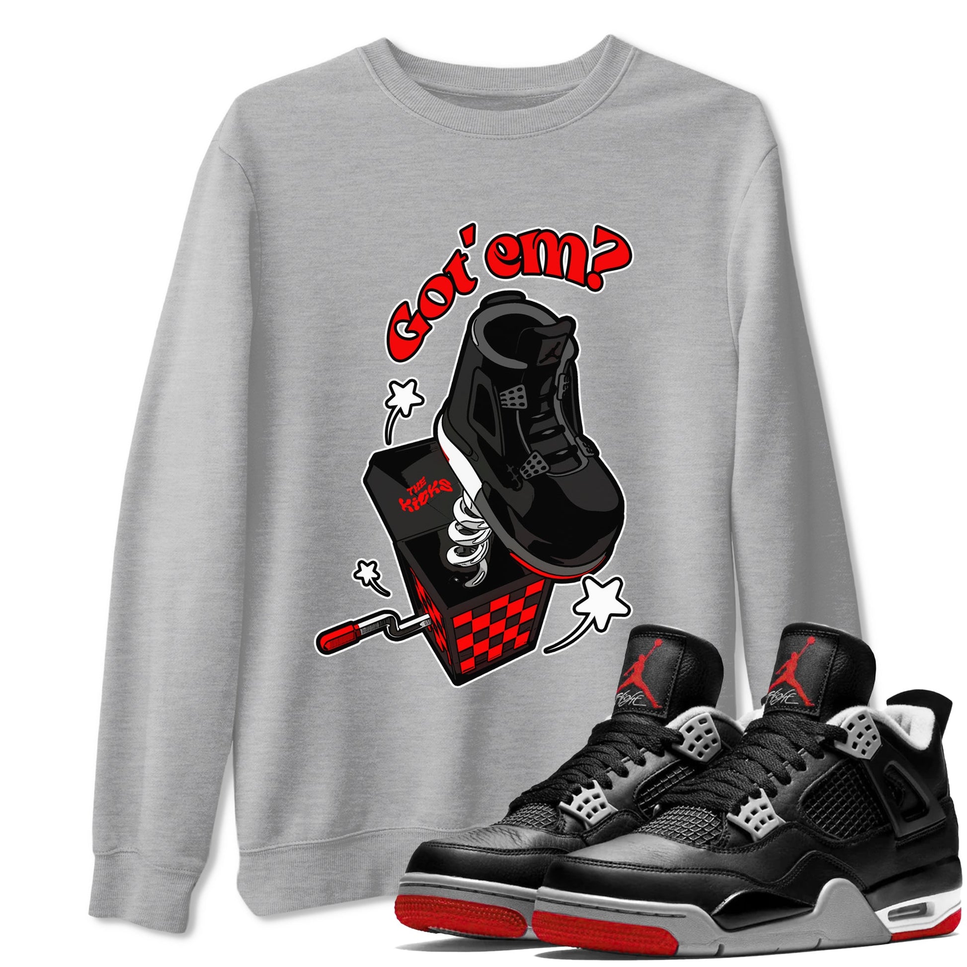 4s Bred Reimagined shirt to match jordans Shoe In The Box sneaker tees Air Jordan 4 Bred Reimagined SNRT Sneaker Release Tees Unisex Heather Grey 1 T-Shirt