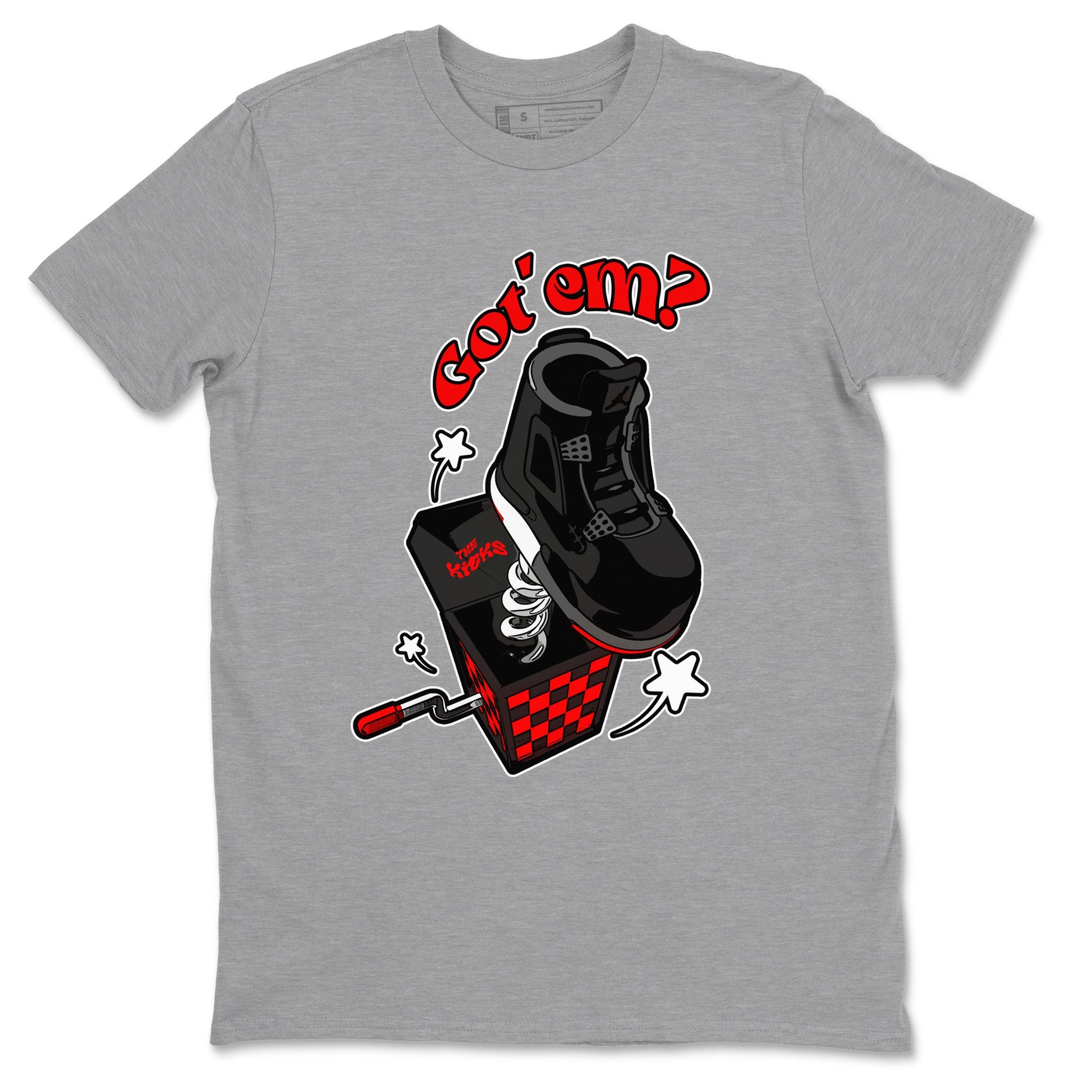 4s Bred Reimagined shirt to match jordans Shoe In The Box sneaker tees Air Jordan 4 Bred Reimagined SNRT Sneaker Release Tees Unisex Heather Grey 2 T-Shirt