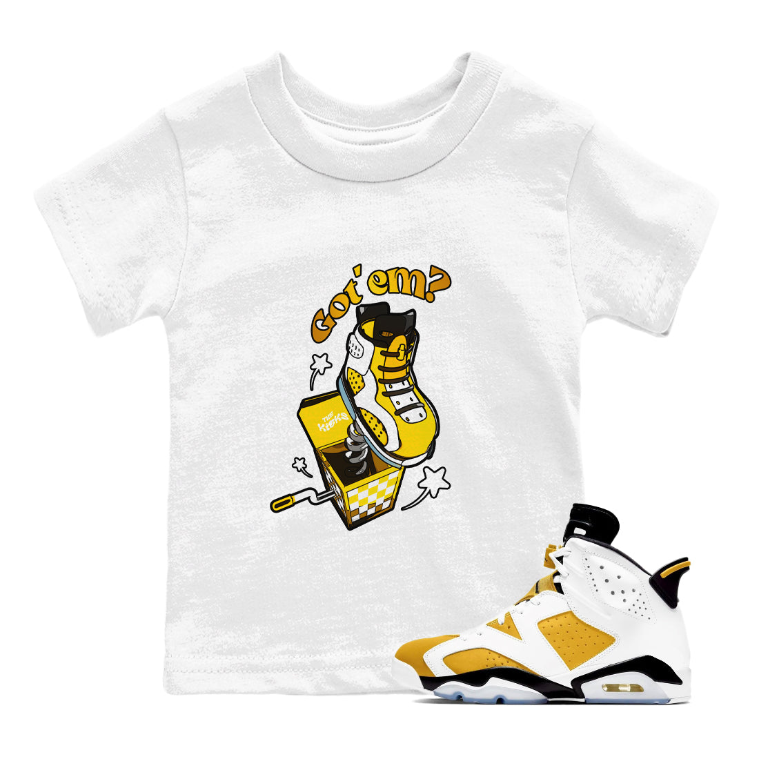 Air Jordan 6 Yellow Ochre shirt to match jordans Shoe In The Box sneaker tees AJ6 Yellow Ochre SNRT Sneaker Release Tees Baby Toddler White 1 T-Shirt