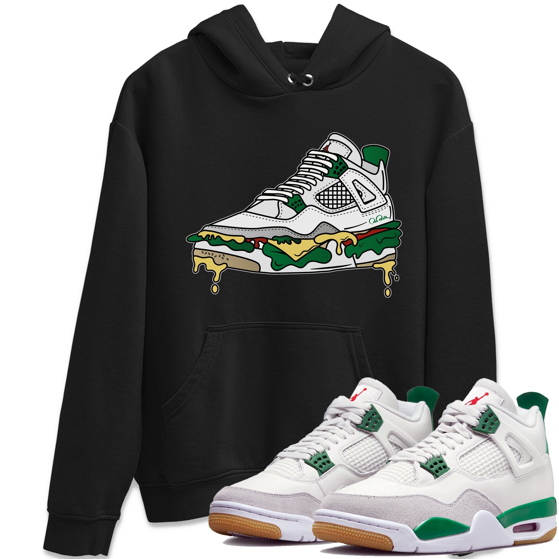 Air Jordan 4 Pine Green Sneaker Match Tees Shoe Sandwich Sneaker Tees AJ4 Pine Green Sneaker Release Tees Unisex Shirts Black 1