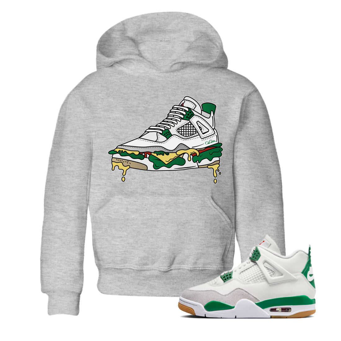 Jordan 4 Pine Green SB Sneaker Match Tees Shoe Sandwich Sneaker Tees AJ4 Pine Green SB Sneaker Tees Sneaker Release Shirts Kids Shirts Heather Grey 1