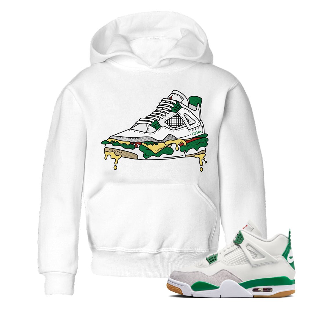 Jordan 4 Pine Green SB Sneaker Match Tees Shoe Sandwich Sneaker Tees AJ4 Pine Green SB Sneaker Tees Sneaker Release Shirts Kids Shirts White 1
