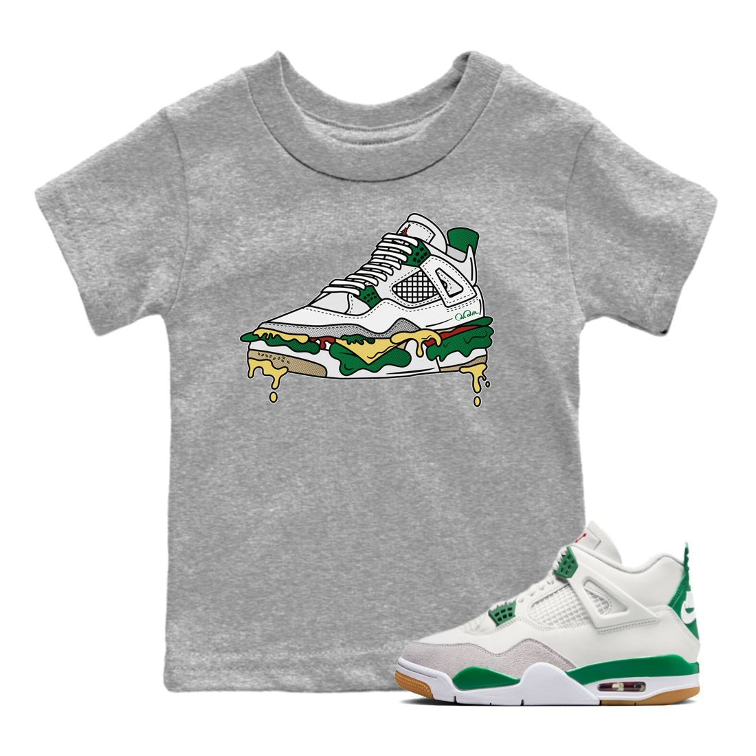 Air Jordan 4 Pine Green Shoe Sandwich Baby and Kids Sneaker Tees AJ4 Pine Green Kids Sneaker Tees Size Chart