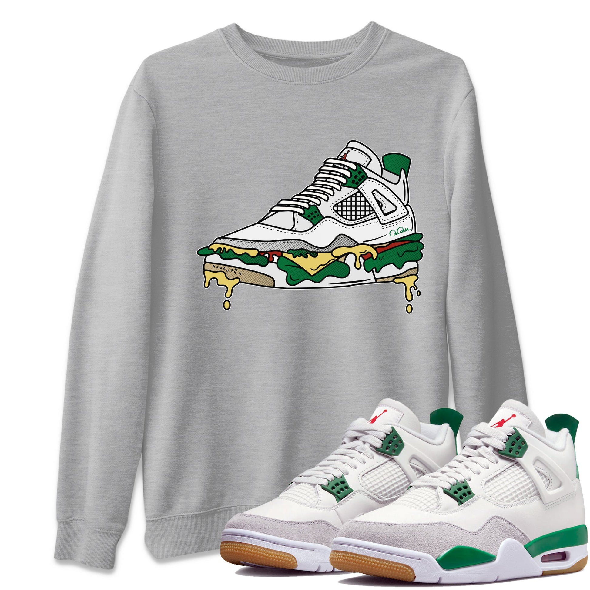 Air Jordan 4 Pine Green Sneaker Match Tees Shoe Sandwich Sneaker Tees AJ4 Pine Green Sneaker Release Tees Unisex Shirts Heather Grey 1