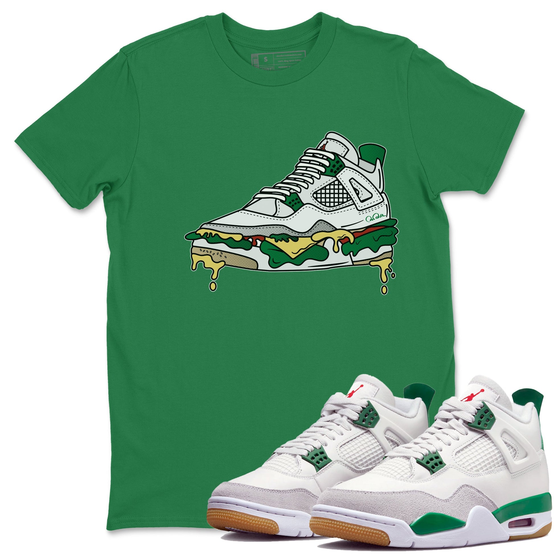 Air Jordan 4 Pine Green Shoe Sandwich Crew Neck Sneaker Tees AJ4 Pine Green Sneaker T-Shirts Washing and Care Tip