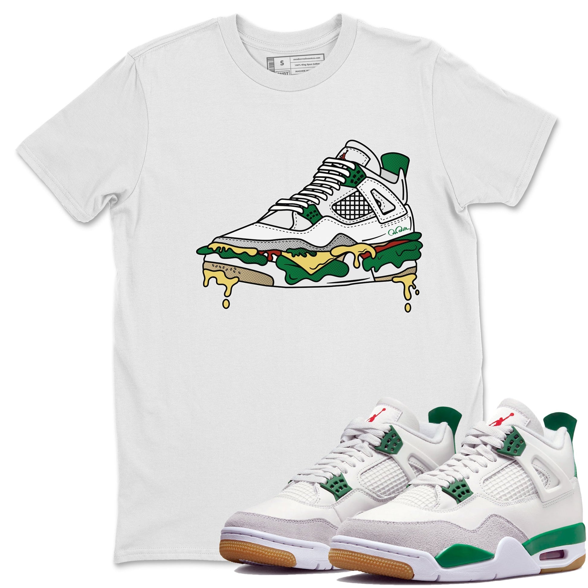 Jordan 4 Pine Green SB Sneaker Match Tees Shoe Sandwich Sneaker Tees AJ4 Pine Green SB Sneaker Tees Sneaker Release Shirts Unisex Shirts White 1
