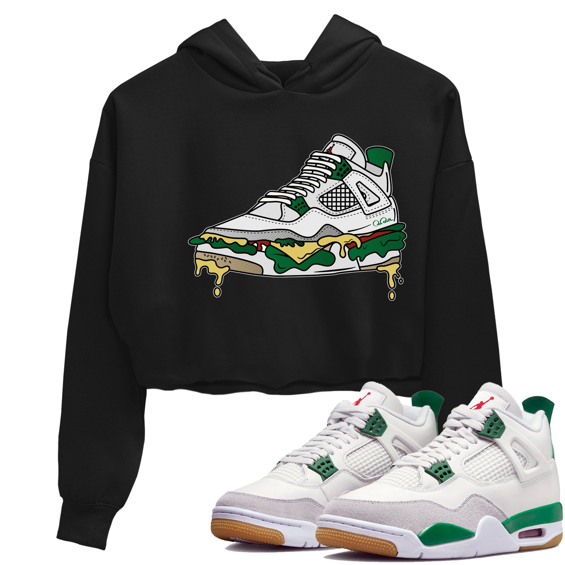 Air Jordan 4 Pine Green Sneaker Match Tees Shoe Sandwich Sneaker Tees AJ4 Pine Green Sneaker Release Tees Women's Shirts Black 1