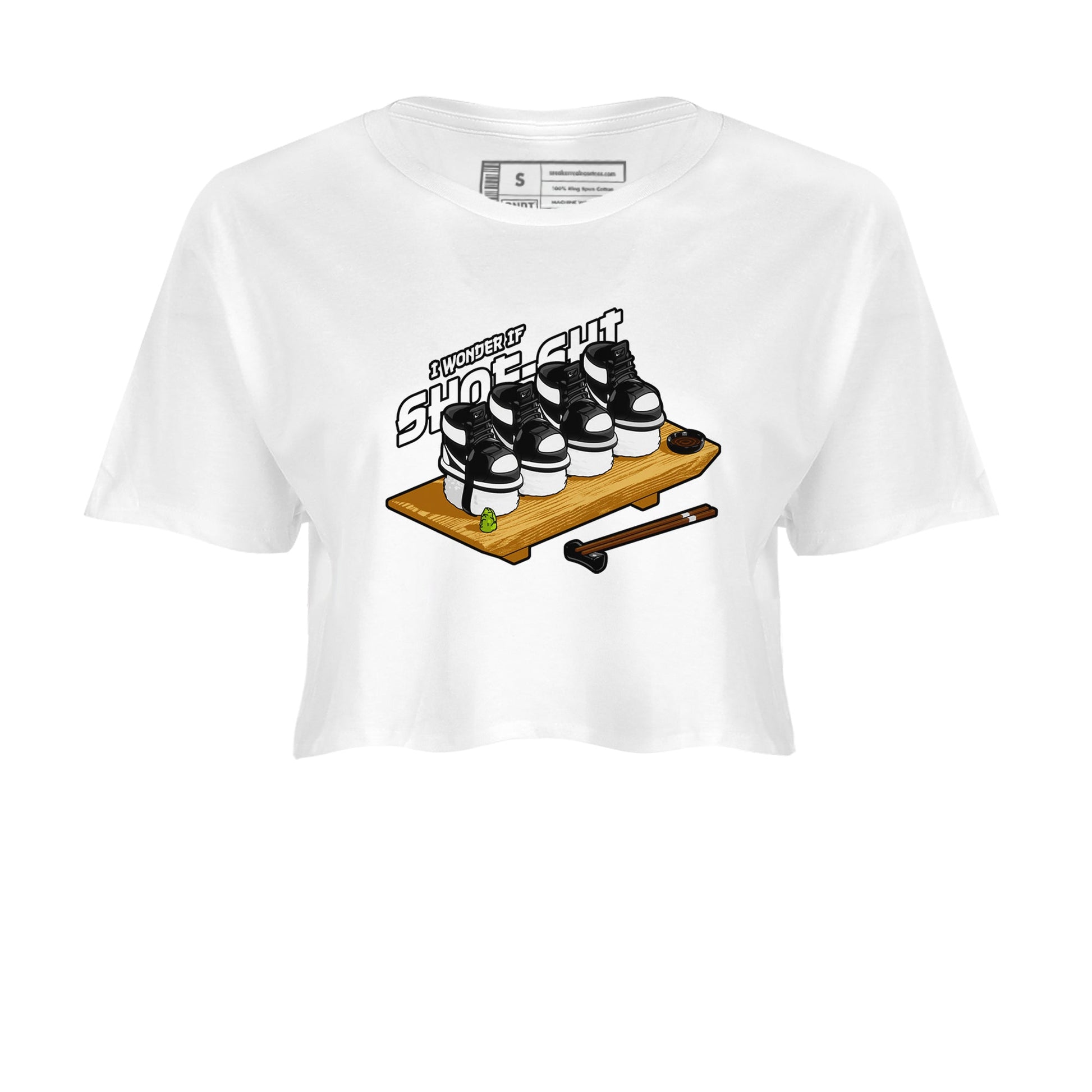 1s Black White shirt to match jordans Shoe-Shi sneaker tees Air Jordan 1 High OG Black White SNRT Sneaker Release Tees White 2 crop length shirt