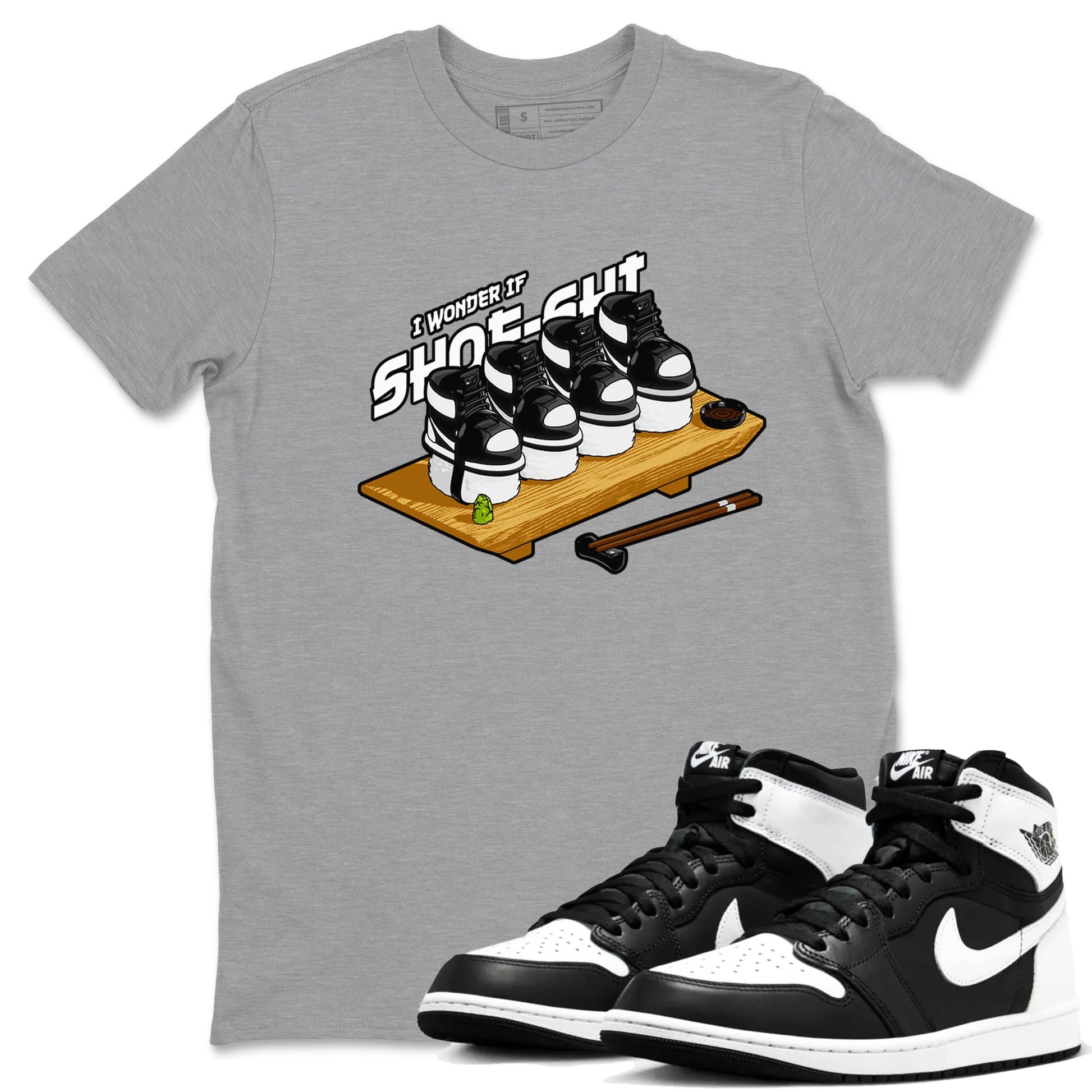 1s Black White shirt to match jordans Shoe-Shi sneaker tees Air Jordan 1 High OG Black White SNRT Sneaker Release Tees unisex cotton Heather Grey 1 crew neck shirt