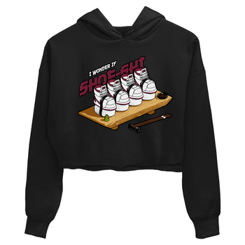 1s Metallic Burgundy shirt to match jordans Shoe-Shi sneaker tees AJ1 Metallic Burgundy SNRT Sneaker Release Tees Black 2 Crop T-Shirt