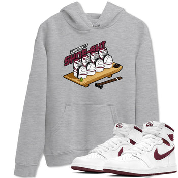 1s Metallic Burgundy shirt to match jordans Shoe-Shi sneaker tees AJ1 Metallic Burgundy SNRT Sneaker Release Tees Unisex Heather Grey 1 T-Shirt