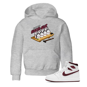 1s Metallic Burgundy shirt to match jordans Shoe-Shi sneaker tees AJ1 Metallic Burgundy SNRT Sneaker Release Tees Baby Toddler Heather Grey 1 T-Shirt