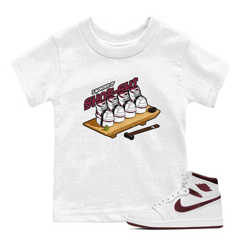 1s Metallic Burgundy shirt to match jordans Shoe-Shi sneaker tees AJ1 Metallic Burgundy SNRT Sneaker Release Tees Baby Toddler White 1 T-Shirt