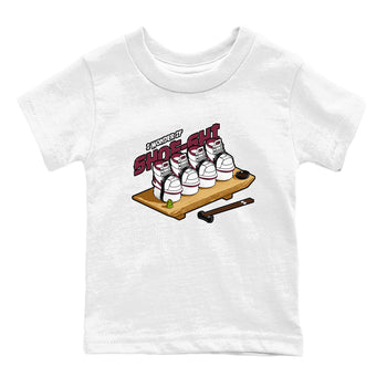 1s Metallic Burgundy shirt to match jordans Shoe-Shi sneaker tees AJ1 Metallic Burgundy SNRT Sneaker Release Tees Baby Toddler White 2 T-Shirt