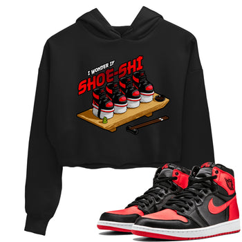 Air Jordan 1 Satin Bred shirt to match jordans Shoe-Shi sneaker tees AJ1 Satin Bred SNRT Sneaker Release Tees Black 1 Crop T-Shirt