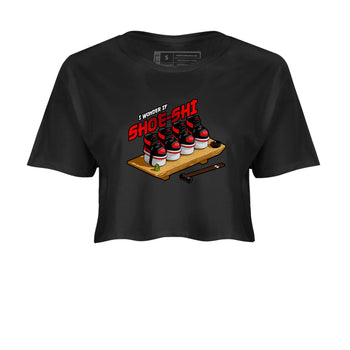 Air Jordan 1 Satin Bred shirt to match jordans Shoe-Shi sneaker tees AJ1 Satin Bred SNRT Sneaker Release Tees Black 2 Crop T-Shirt
