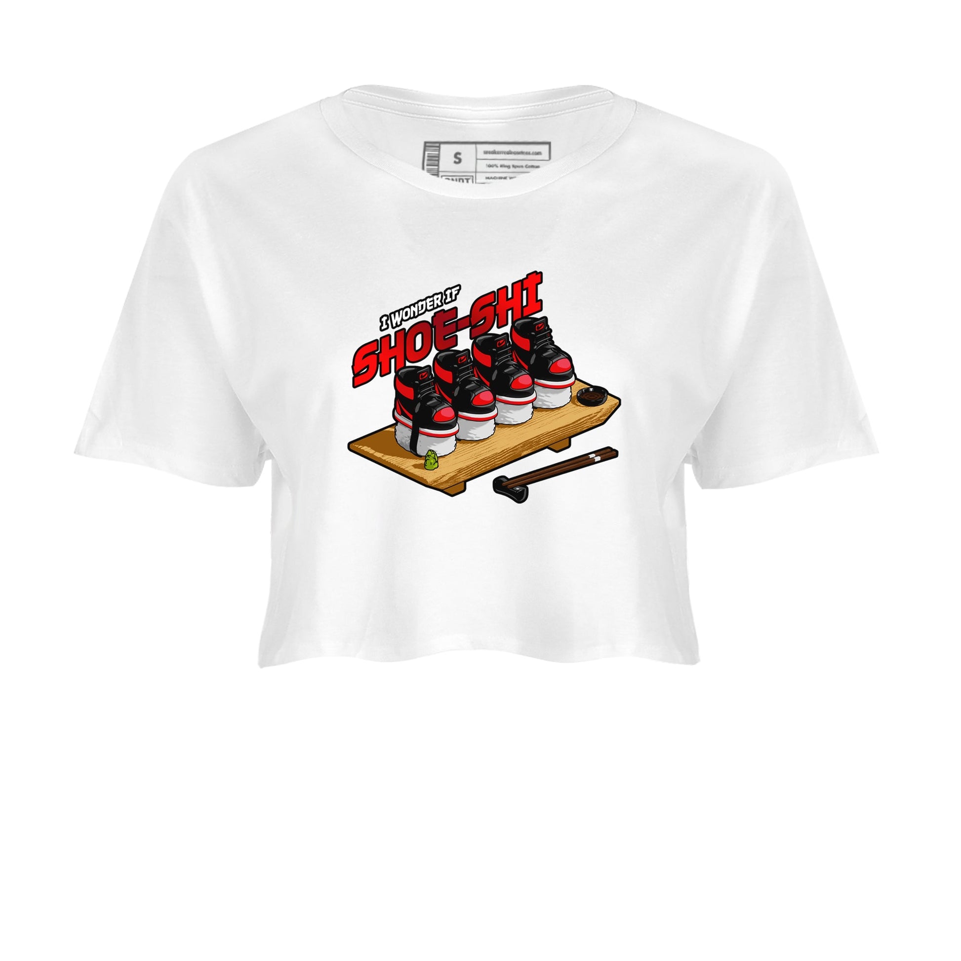 Air Jordan 1 Satin Bred shirt to match jordans Shoe-Shi sneaker tees AJ1 Satin Bred SNRT Sneaker Release Tees White 2 Crop T-Shirt