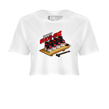 Air Jordan 1 Satin Bred shirt to match jordans Shoe-Shi sneaker tees AJ1 Satin Bred SNRT Sneaker Release Tees White 2 Crop T-Shirt