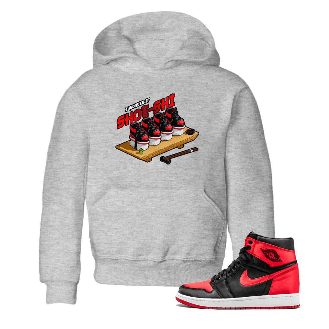 Air Jordan 1 Satin Bred shirt to match jordans Shoe-Shi sneaker tees AJ1 Satin Bred SNRT Sneaker Release Tees Baby Toddler Heather Grey 1 T-Shirt