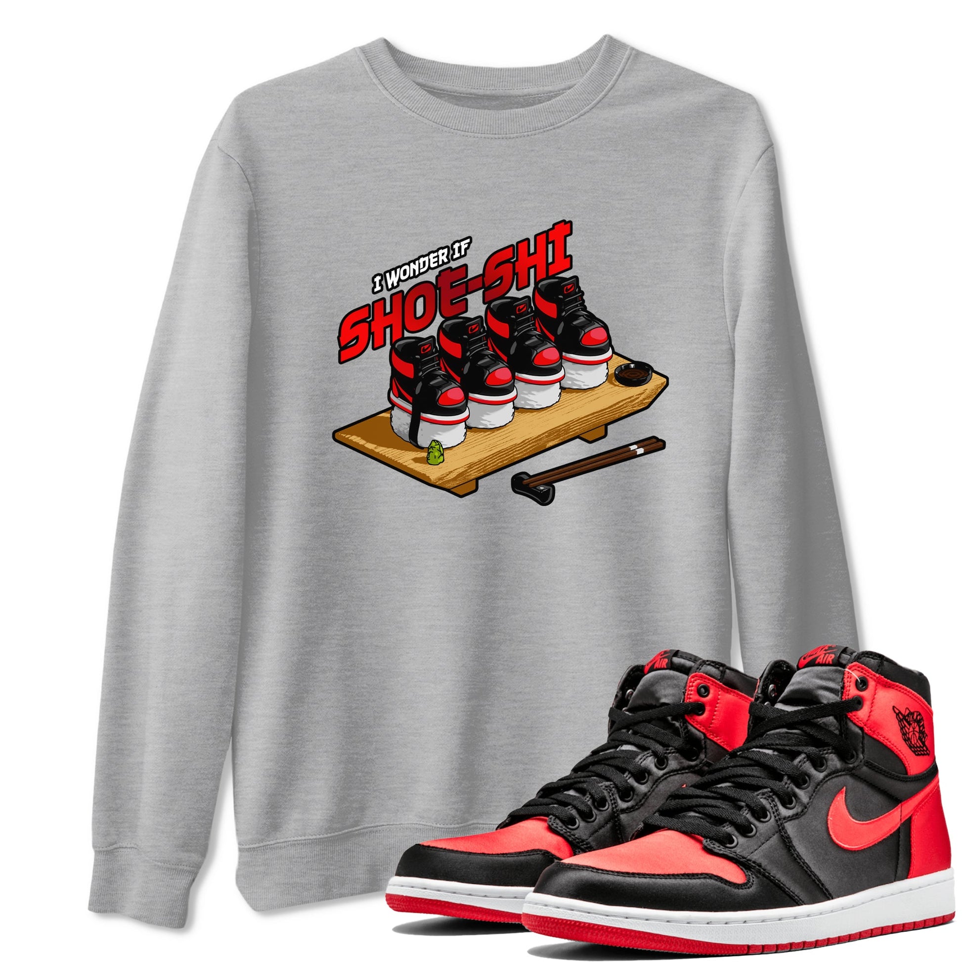Air Jordan 1 Satin Bred shirt to match jordans Shoe-Shi sneaker tees AJ1 Satin Bred SNRT Sneaker Release Tees Unisex Heather Grey 1 T-Shirt