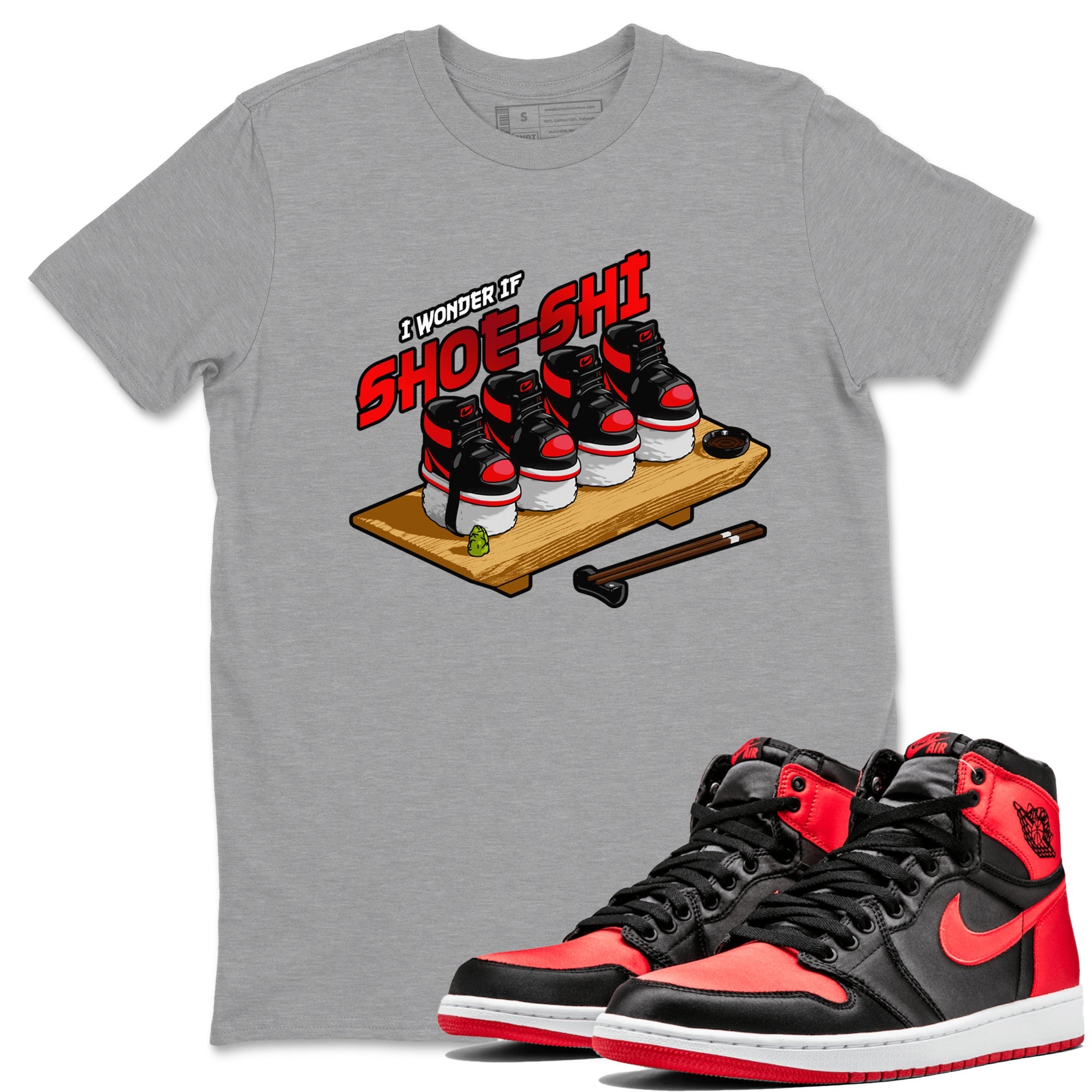 Air Jordan 1 Satin Bred shirt to match jordans Shoe-Shi sneaker tees AJ1 Satin Bred SNRT Sneaker Release Tees Unisex Heather Grey 1 T-Shirt