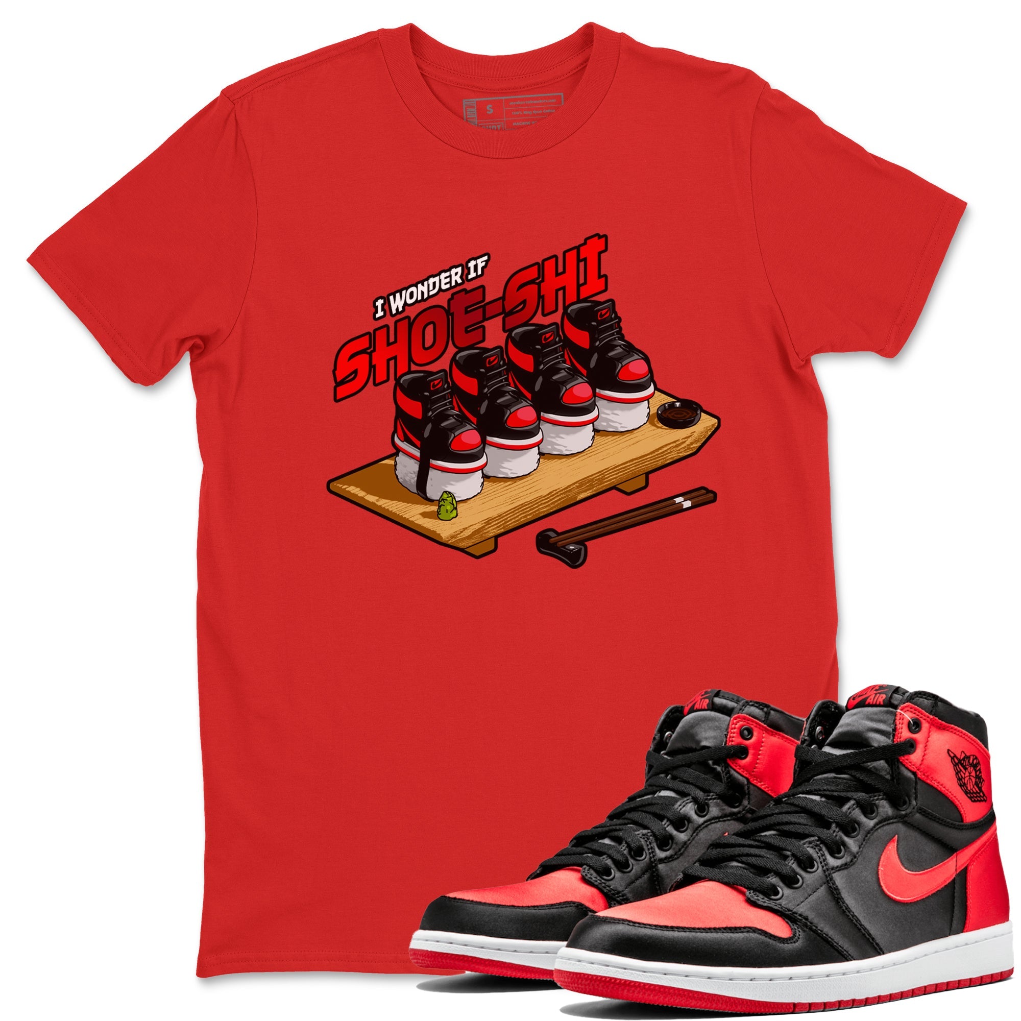 Air Jordan 1 Satin Bred shirt to match jordans Shoe-Shi sneaker tees AJ1 Satin Bred SNRT Sneaker Release Tees Unisex Red 1 T-Shirt