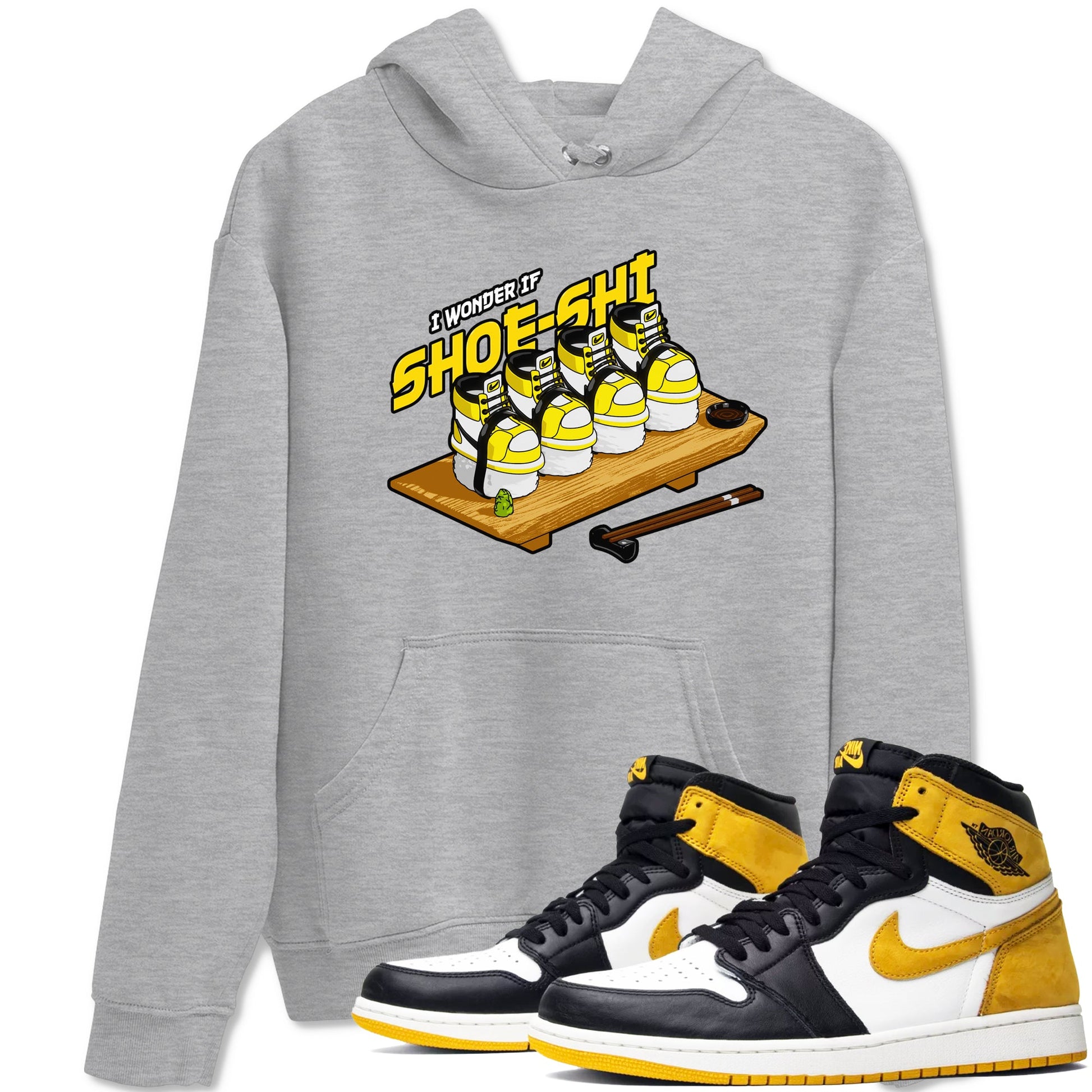 1s Yellow Ochre shirt to match jordans Shoe-Shi sneaker tees Air Jordan 1 Yellow Ochre SNRT Sneaker Release Tees unisex cotton Heather Grey 1 crew neck shirt