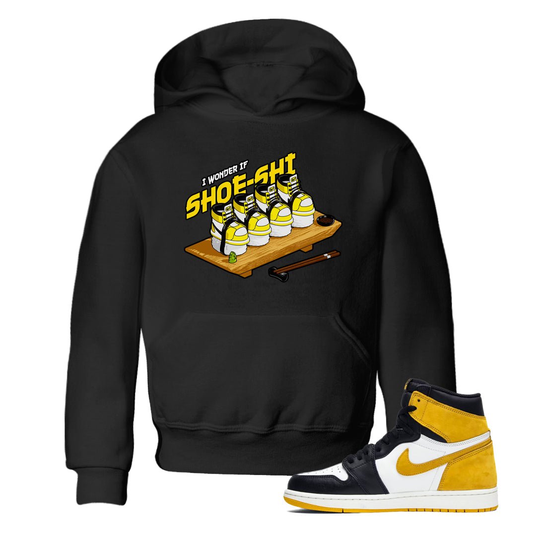 1s Yellow Ochre shirt to match jordans Shoe-Shi sneaker tees Air Jordan 1 Yellow Ochre SNRT sneaker release tees baby toddler Black 1 cotton Shirt