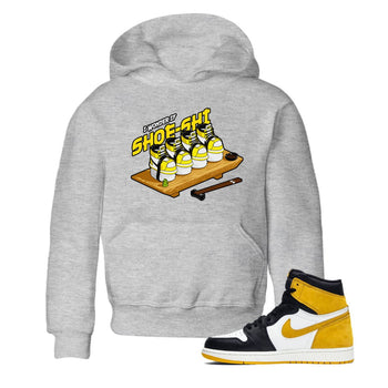 1s Yellow Ochre shirt to match jordans Shoe-Shi sneaker tees Air Jordan 1 Yellow Ochre SNRT sneaker release tees baby toddler Heather Grey 1 cotton Shirt