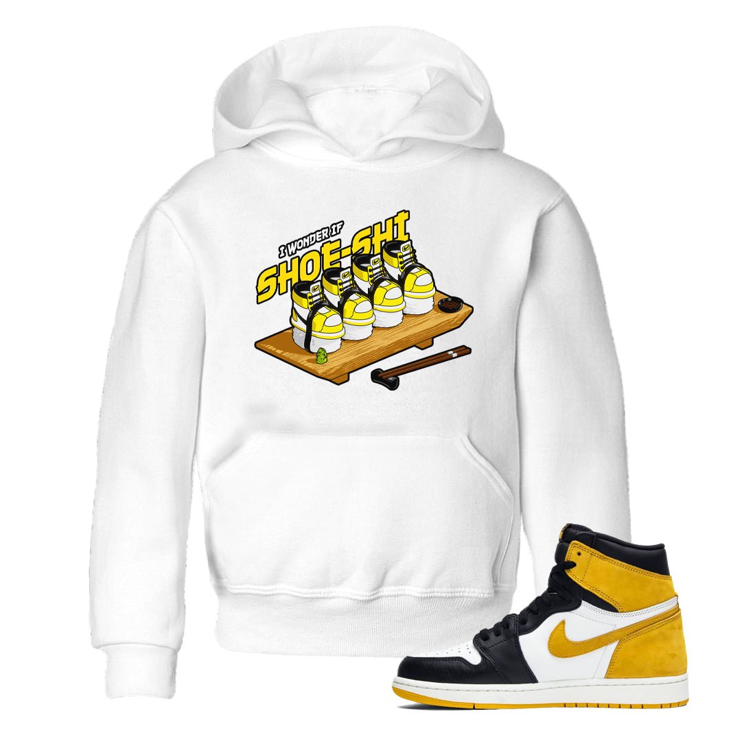 1s Yellow Ochre shirt to match jordans Shoe-Shi sneaker tees Air Jordan 1 Yellow Ochre SNRT sneaker release tees baby toddler White 1 cotton Shirt