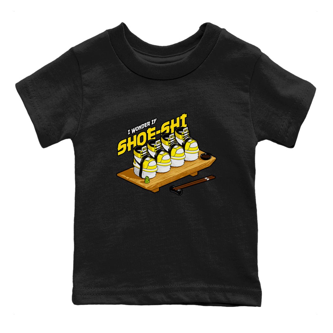 1s Yellow Ochre shirt to match jordans Shoe-Shi sneaker tees Air Jordan 1 Yellow Ochre SNRT sneaker release tees baby toddler Black 2 cotton Shirt