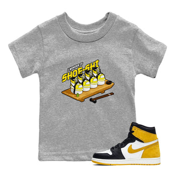 1s Yellow Ochre shirt to match jordans Shoe-Shi sneaker tees Air Jordan 1 Yellow Ochre SNRT sneaker release tees baby toddler Heather Grey 1 cotton Shirt