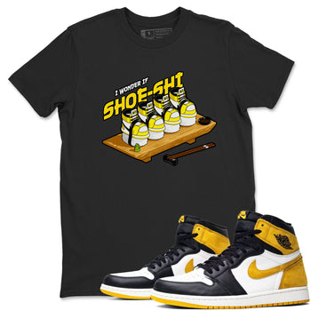 1s Yellow Ochre shirt to match jordans Shoe-Shi sneaker tees Air Jordan 1 Yellow Ochre SNRT Sneaker Release Tees unisex cotton Black 1 crew neck shirt