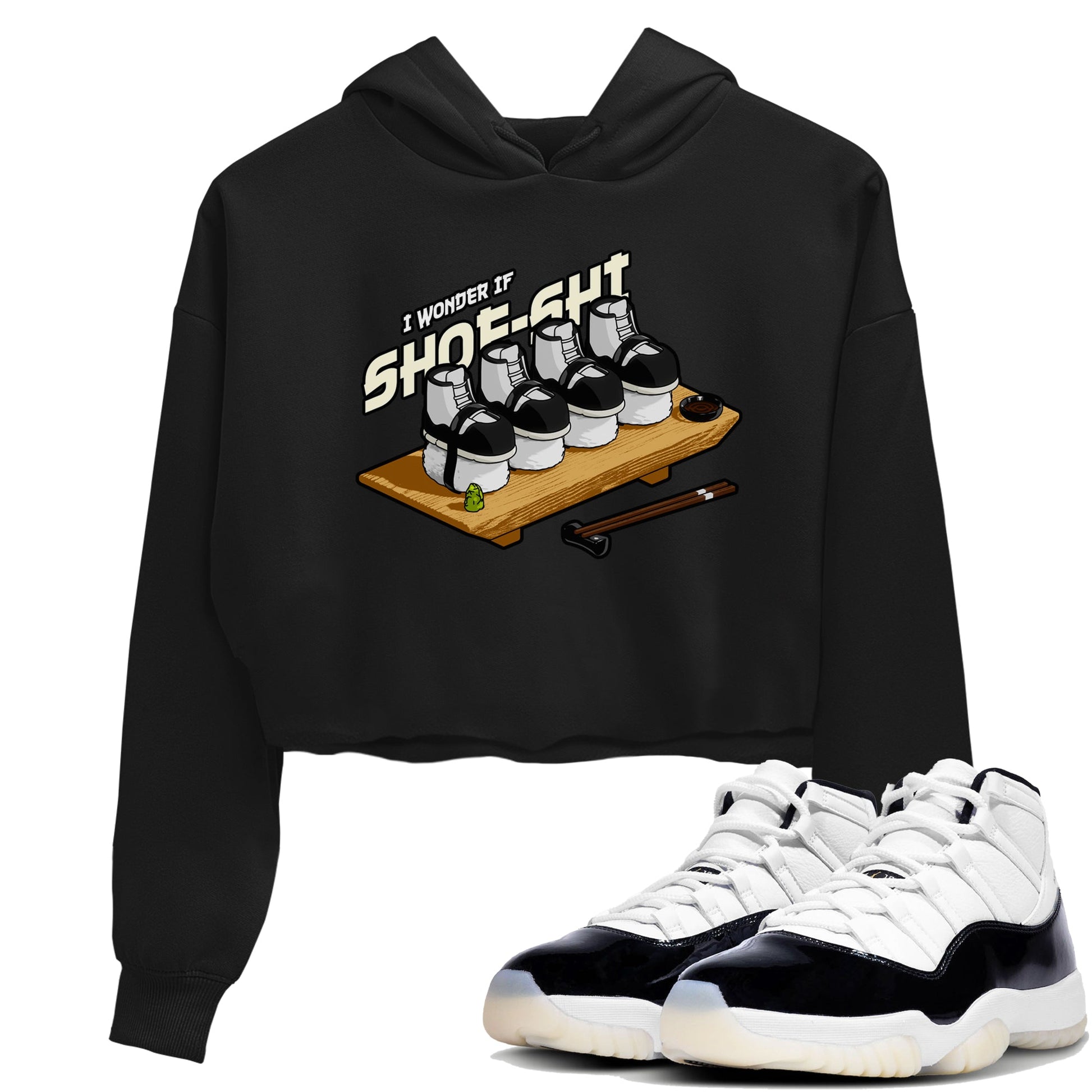 Air Jordan 11 Gratitude shirt to match jordans Shoe-Shi sneaker tees AJ11 Gratitude SNRT Sneaker Release Tees Black 1 Crop T-Shirt
