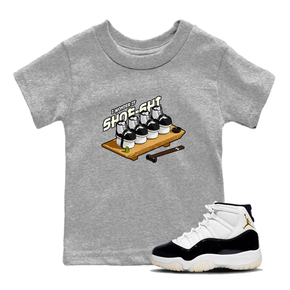 Air Jordan 11 Gratitude shirt to match jordans Shoe-Shi sneaker tees AJ11 Gratitude SNRT Sneaker Release Tees Baby Toddler Heather Grey 1 T-Shirt