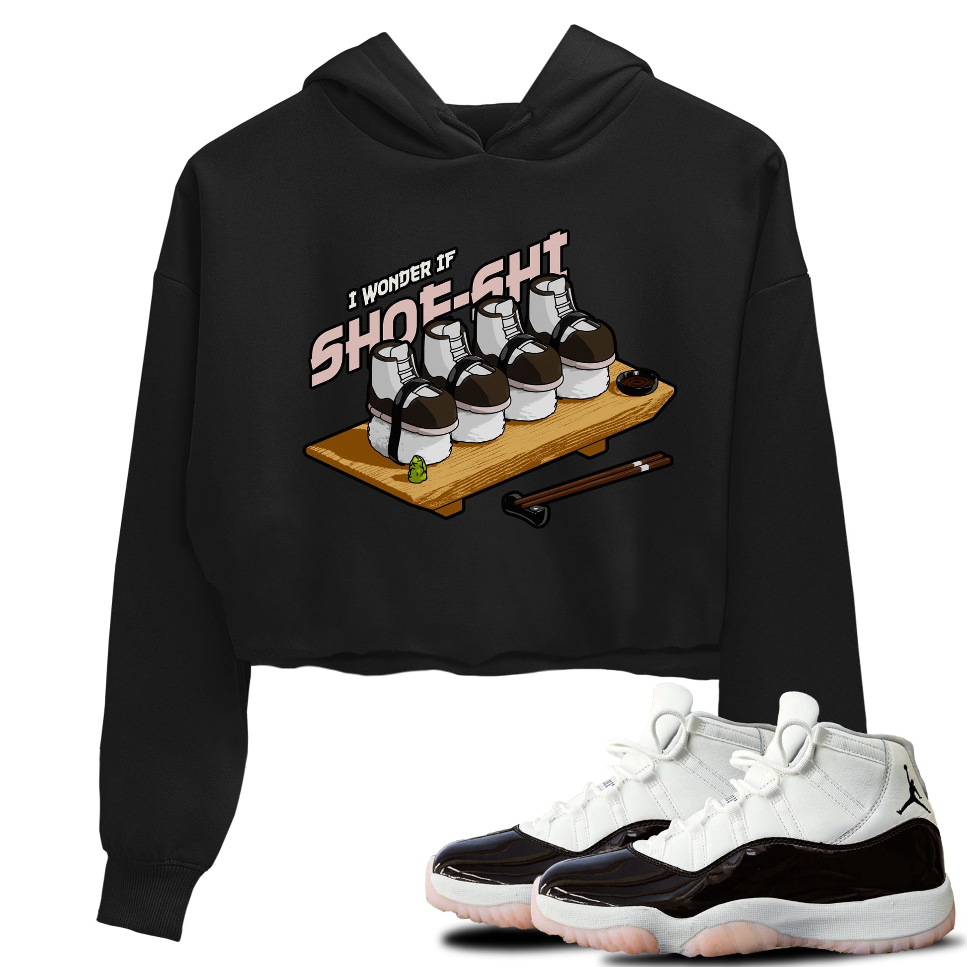 Air Jordan 11 Neapolitan shirt to match jordans Shoe-Shi sneaker tees AJ11 Neapolitan SNRT Sneaker Release Tees Black 1 Crop T-Shirt