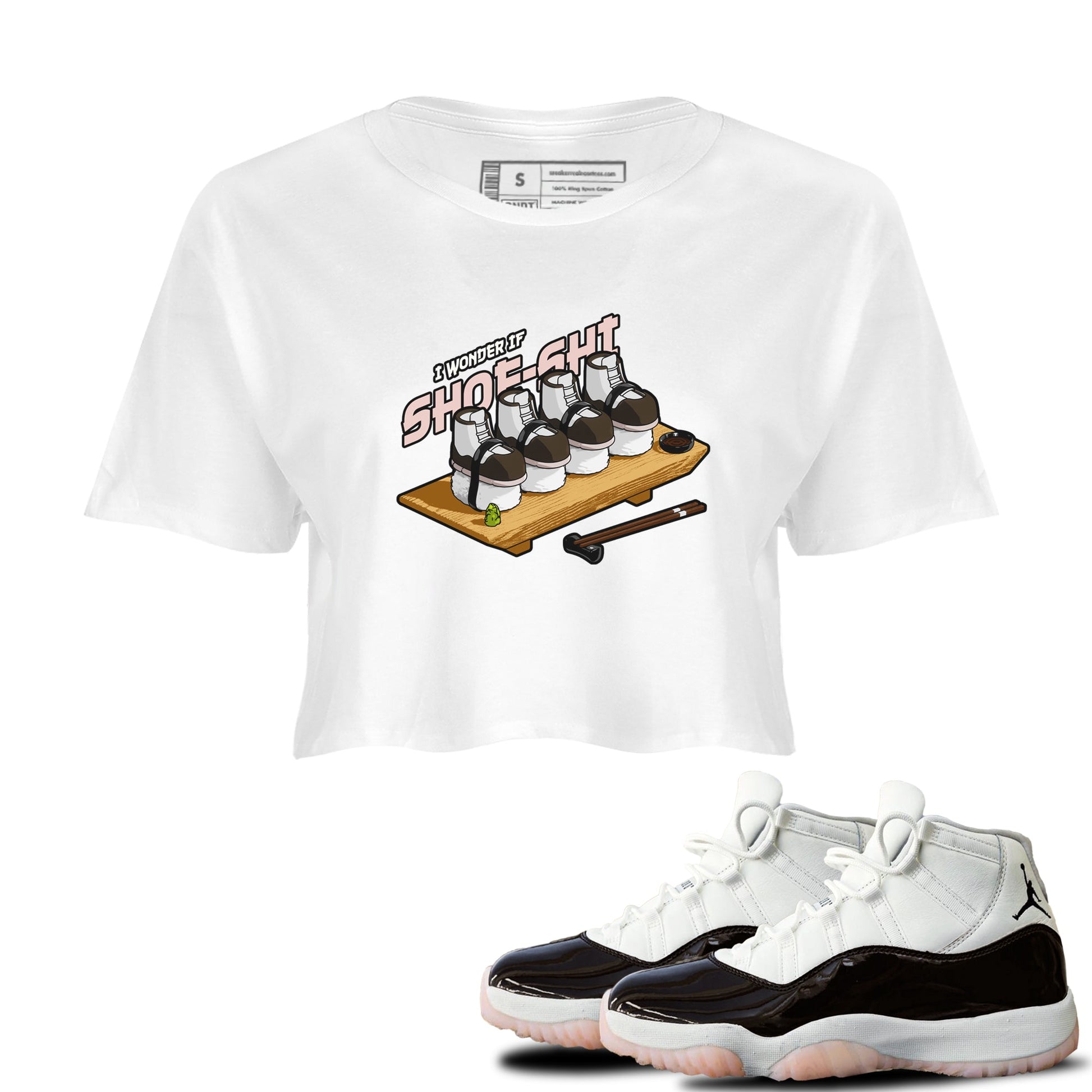 Air Jordan 11 Neapolitan shirt to match jordans Shoe-Shi sneaker tees AJ11 Neapolitan SNRT Sneaker Release Tees White 1 Crop T-Shirt