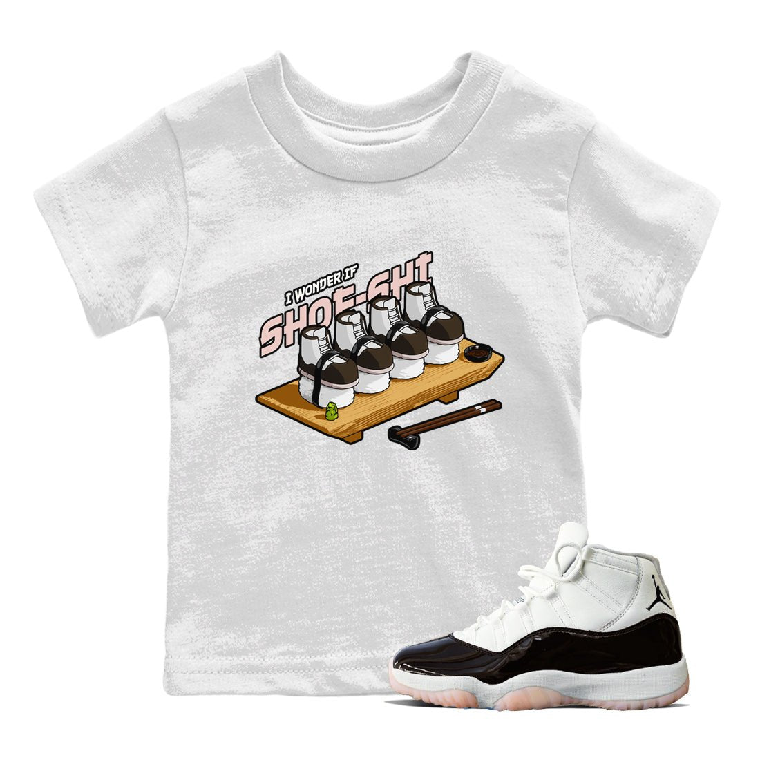 Air Jordan 11 Neapolitan shirt to match jordans Shoe-Shi sneaker tees AJ11 Neapolitan SNRT Sneaker Release Tees Baby Toddler White 1 T-Shirt