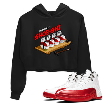 Air Jordan 12 Cherry shirt to match jordans Shoe-Shi sneaker tees AJ12 Cherry SNRT Sneaker Release Tees Black 1 Crop T-Shirt