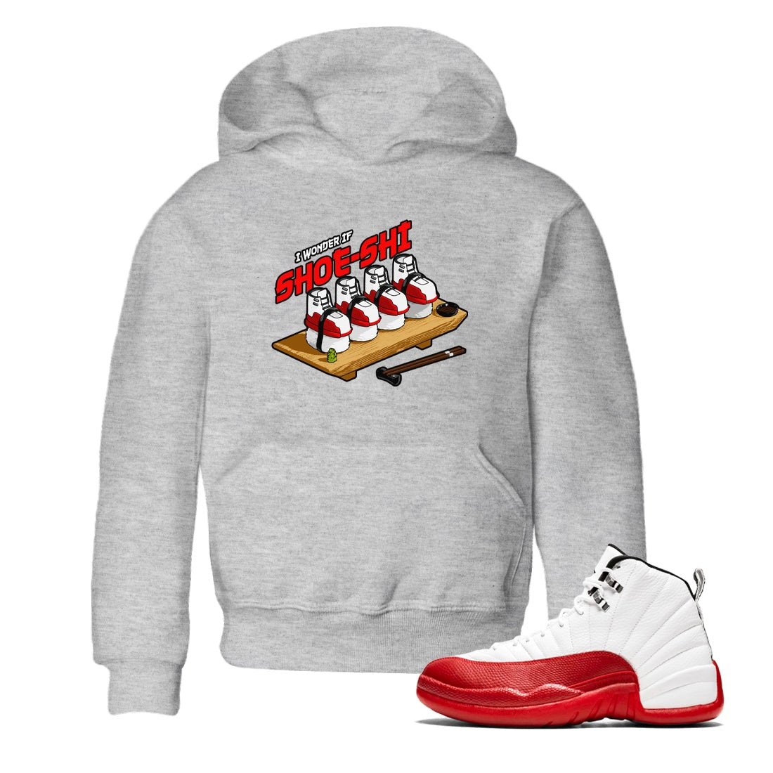 Air Jordan 12 Cherry shirt to match jordans Shoe-Shi sneaker tees AJ12 Cherry SNRT Sneaker Release Tees Baby Toddler Heather Grey 1 T-Shirt