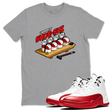 Air Jordan 12 Cherry shirt to match jordans Shoe-Shi sneaker tees AJ12 Cherry SNRT Sneaker Release Tees Unisex Heather Grey 1 T-Shirt