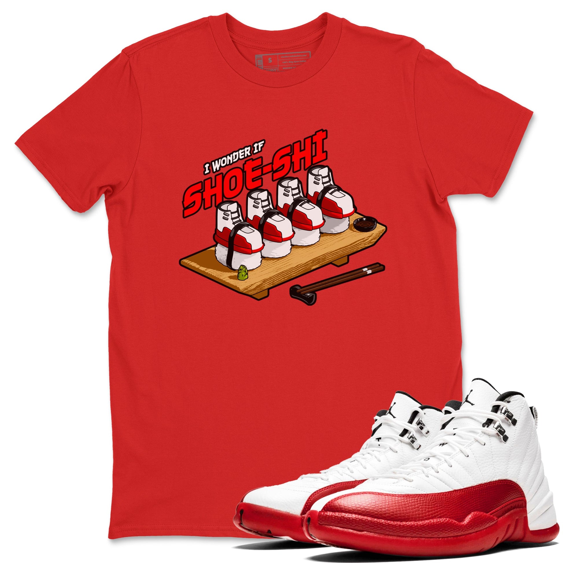 Air Jordan 12 Cherry shirt to match jordans Shoe-Shi sneaker tees AJ12 Cherry SNRT Sneaker Release Tees Unisex Red 1 T-Shirt