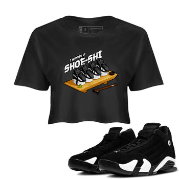 Air Jordan 14 Panda shirt to match jordans Shoe-Shi sneaker tees AJ14 Panda SNRT Sneaker Release Tees Black 1 crop length shirt