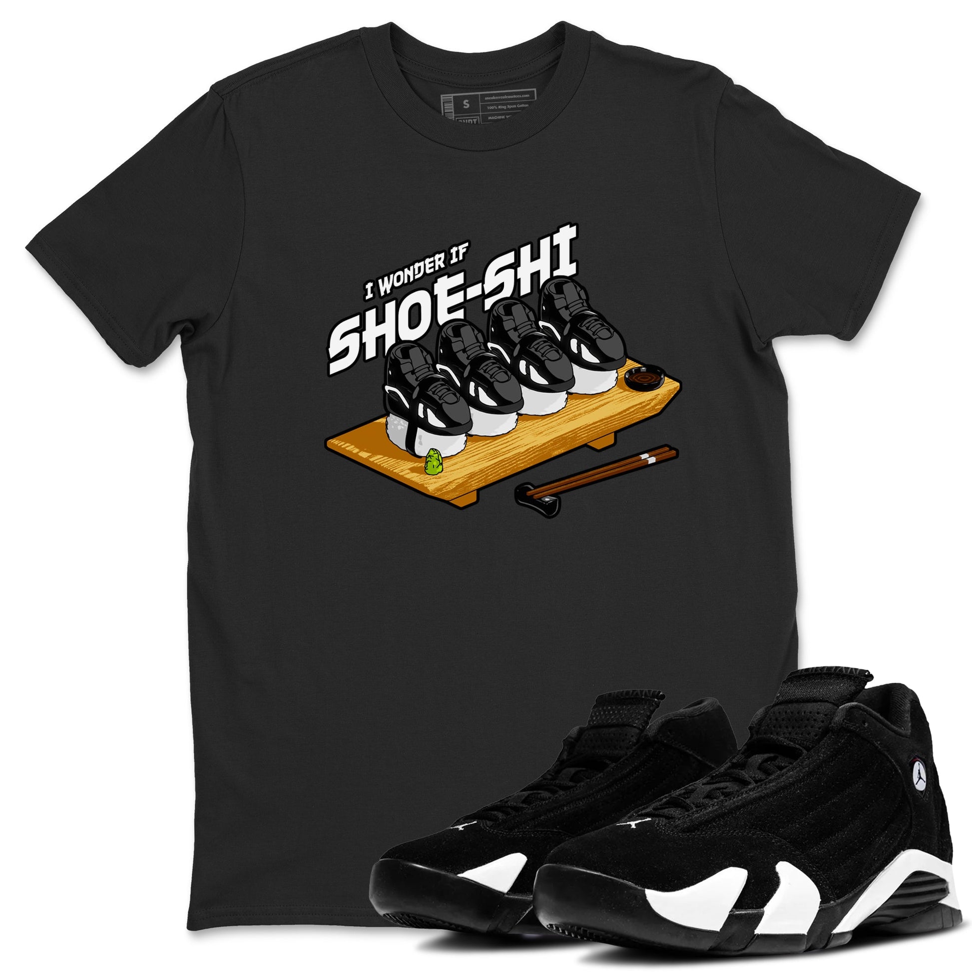 Air Jordan 14 Panda shirt to match jordans Shoe-Shi sneaker tees AJ14 Panda SNRT Sneaker Release Tees unisex cotton Black 1 crew neck shirt