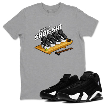 Air Jordan 14 Panda shirt to match jordans Shoe-Shi sneaker tees AJ14 Panda SNRT Sneaker Release Tees unisex cotton Heather Grey 1 crew neck shirt