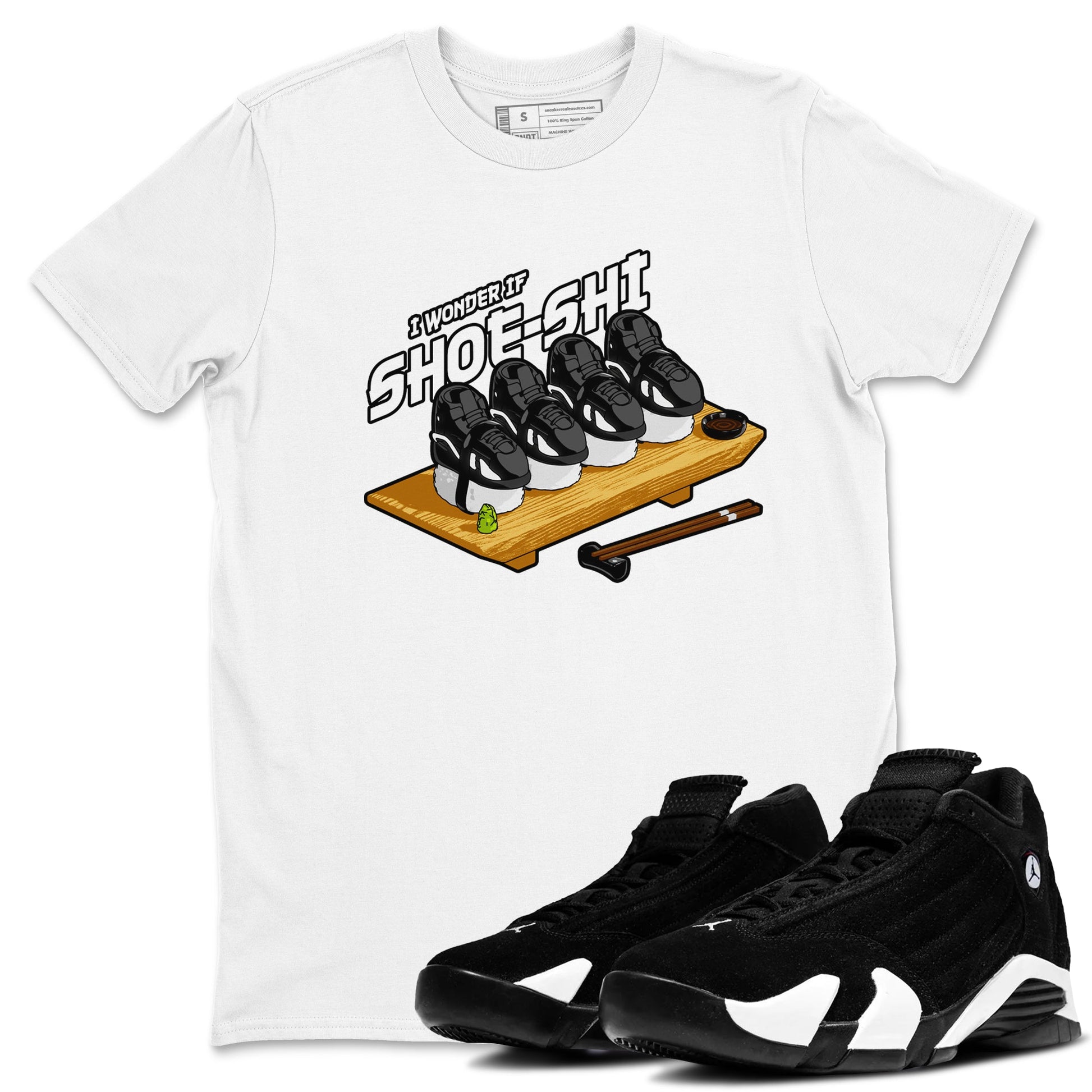 Air Jordan 14 Panda shirt to match jordans Shoe-Shi sneaker tees AJ14 Panda SNRT Sneaker Release Tees unisex cotton White 1 crew neck shirt