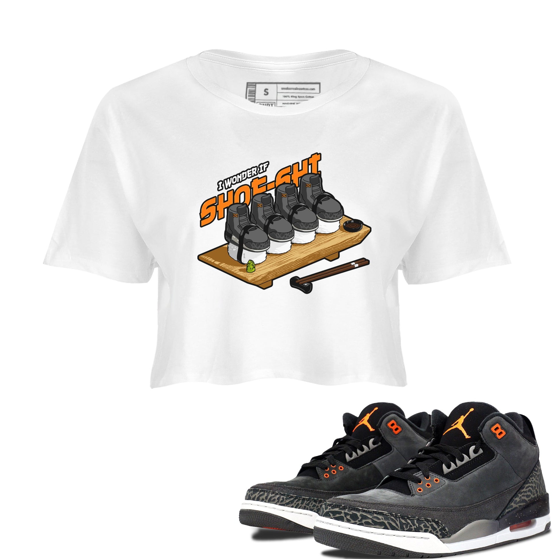 3s Fear shirt to match jordans Shoe-Shi sneaker tees Air Jordan 3 Fear SNRT Sneaker Release Tees White 1 Crop T-Shirt