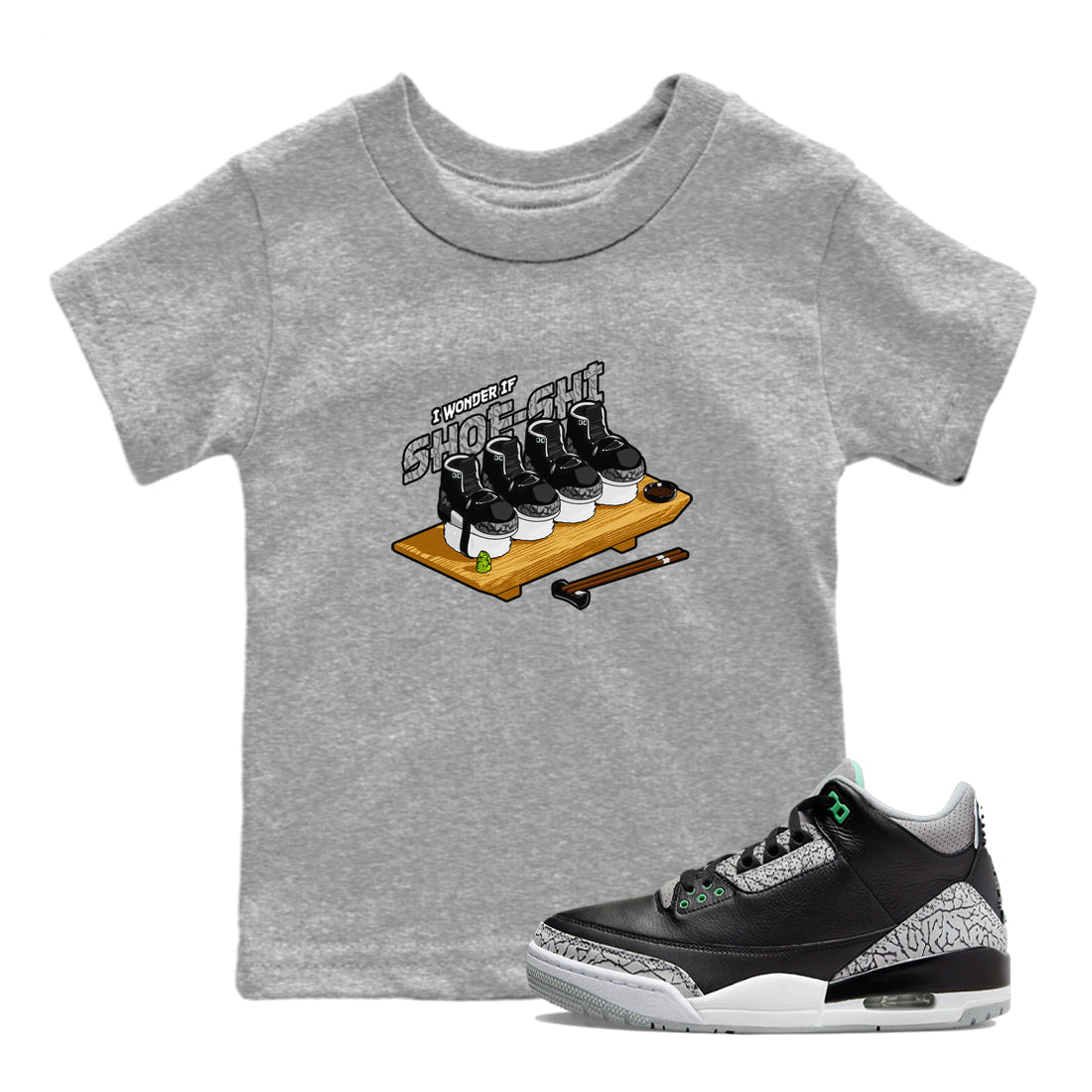 3s Green Glow shirt to match jordans Shoe-Shi sneaker tees Air Jordan 3 Green Glow SNRT sneaker release tees baby toddler Heather Grey 1 cotton Shirt